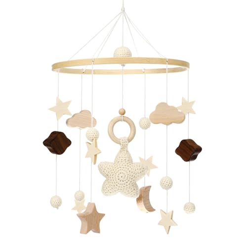 Litimkat Mobile lit bébé, avec étoiles, lunes et nuages au crochet décorations suspendues, Bois...