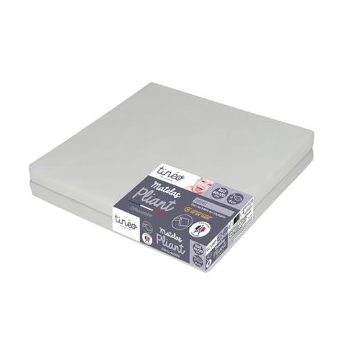 TINÉO - Matelas Bébé Pliant 2 Parties 60x120x4cm, Couchage D'appoint, Déhoussable,...