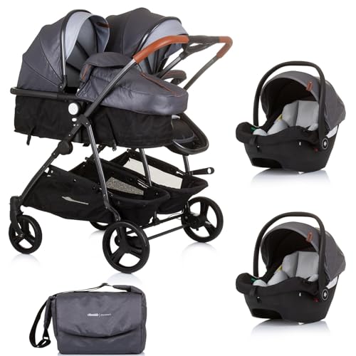 DUO SMART Poussette jumeaux ou enfants rapprochés largeur 79 cm Gris + 2 cosy gris