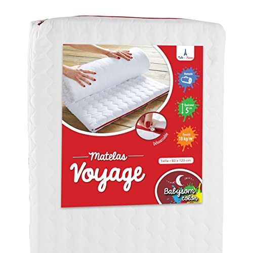 Babysom - Matelas de Voyage pour Bébé - 60x120 cm | Roulé : Idéal pour Couchage d'appoint |...