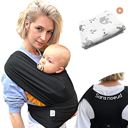écharpe de portage bebe facile sling-noir-mains libres-sans noeud- rassurant-renforce le...