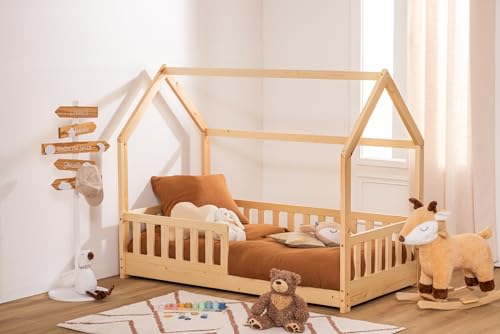 WEB2O Lit cabane pour Enfant en Bois Naturel 80x160