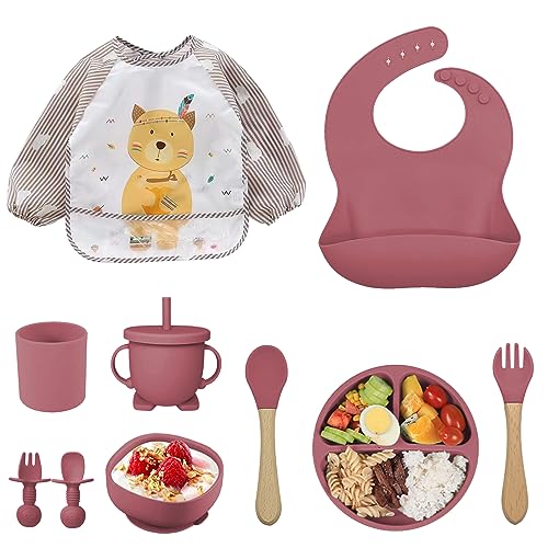 Tivifore Assiette Bébé, Lot de 10, Coffrets repas Bebe Silicone, Enfant Set Couverts Vaisselle...