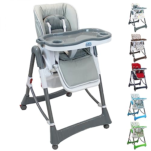 Monsieur Bébé - Chaise haute enfant pliable, réglable hauteur, dossier et tablette - 6 coloris