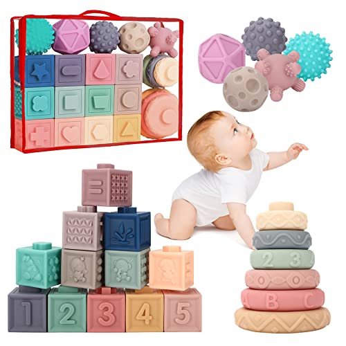 vvhippo Jeux Montessori Bébé 6-12 Mois, Cube Sensoriels Souples a Empiler, Cube d'activité...