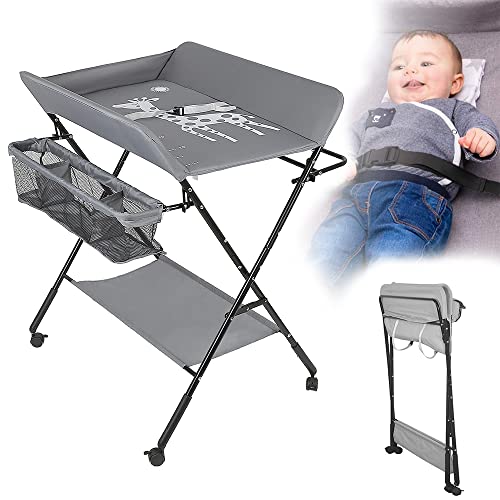 RELOVE Table à Langer Pliante avec Panier de Rangement à Côté Structure en Fer Charge Max 25KG...