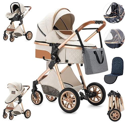 Zkiprm poussette 3 en 1, poussette de ville avec siège d'auto, poussette portative de canne, pliage...